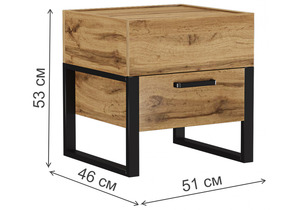 Тумба прикроватная, Iris металл дуб вотан / черный муар