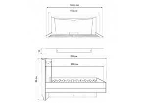 Кровать, Магантия 140х200 сПМ парящая дуб баррик