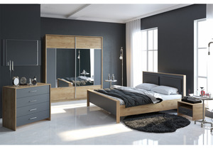 Кровать, Тхан 180х200 дуб крафт золотой / антрацит