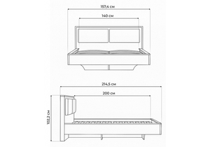 Кровать, Клауд 140х200 парящая дуб крафт золотой / антрацит