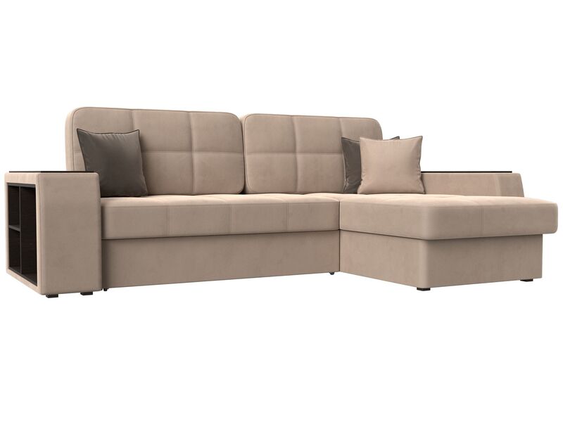Диван угловой Брюссель правый угол, Велюр, Seven 729 бежевый;Seven 727 коричневый