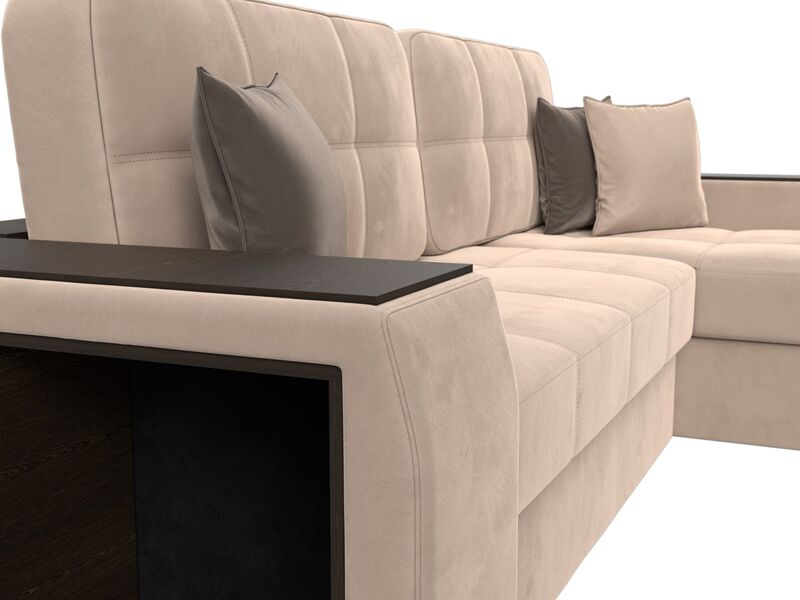 Диван угловой Брюссель правый угол, Велюр, Seven 729 бежевый;Seven 727 коричневый