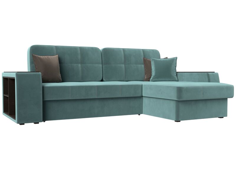 Диван угловой Брюссель правый угол, Велюр, Seven 113 бирюзовый;Seven 727 коричневый