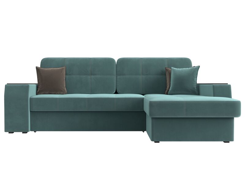 Диван угловой Брюссель правый угол, Велюр, Seven 113 бирюзовый;Seven 727 коричневый