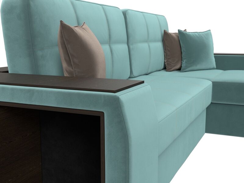 Диван угловой Брюссель правый угол, Велюр, Seven 113 бирюзовый;Seven 727 коричневый