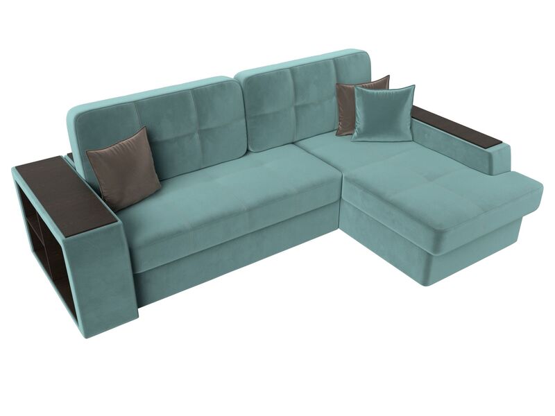 Диван угловой Брюссель правый угол, Велюр, Seven 113 бирюзовый;Seven 727 коричневый