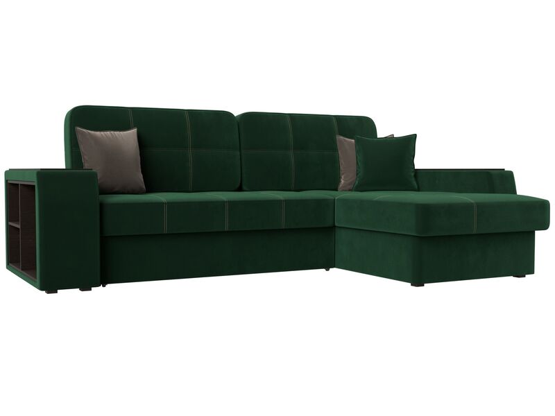 Диван угловой Брюссель правый угол, Велюр, Seven 626 зеленый;Seven 727 коричневый