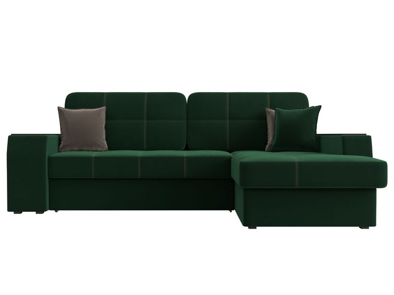 Диван угловой Брюссель правый угол, Велюр, Seven 626 зеленый;Seven 727 коричневый