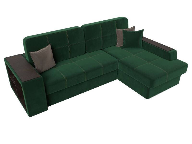 Диван угловой Брюссель правый угол, Велюр, Seven 626 зеленый;Seven 727 коричневый