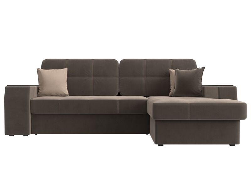 Диван угловой Брюссель правый угол, Велюр, Seven 727 коричневый;Seven 729 бежевый