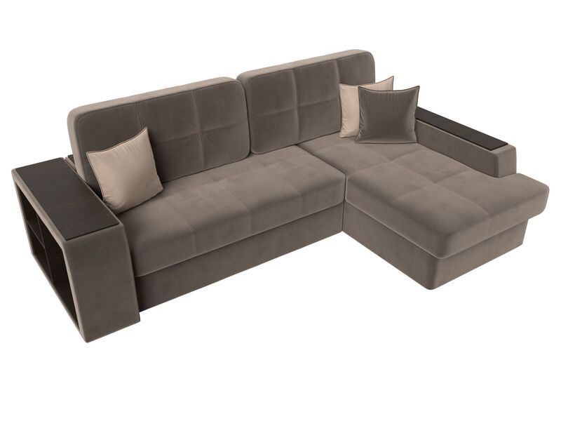 Диван угловой Брюссель правый угол, Велюр, Seven 727 коричневый;Seven 729 бежевый