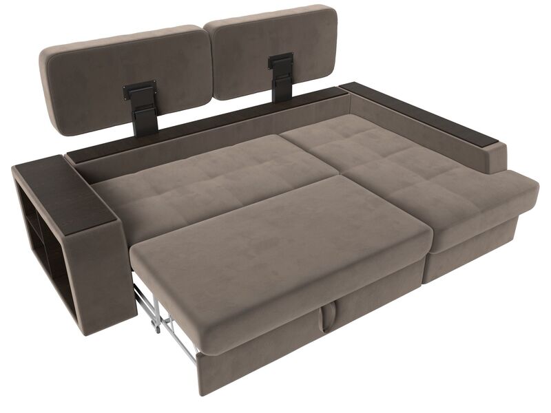 Диван угловой Брюссель правый угол, Велюр, Seven 727 коричневый;Seven 729 бежевый