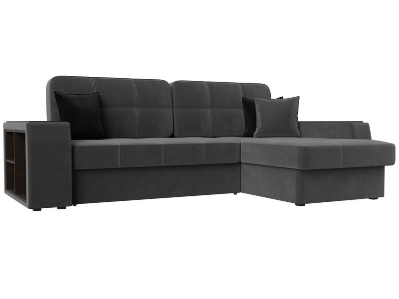 Диван угловой Брюссель правый угол, Велюр, Seven 17 серый;Seven 35 черный