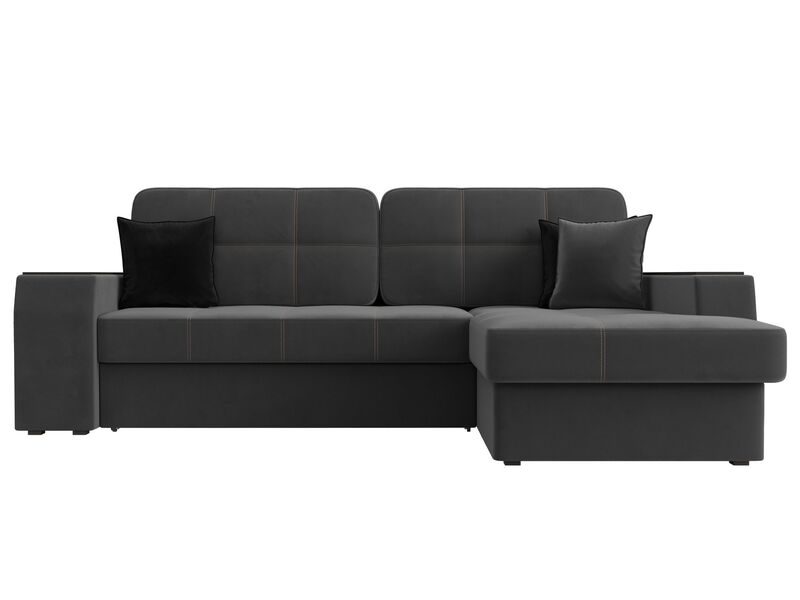 Диван угловой Брюссель правый угол, Велюр, Seven 17 серый;Seven 35 черный