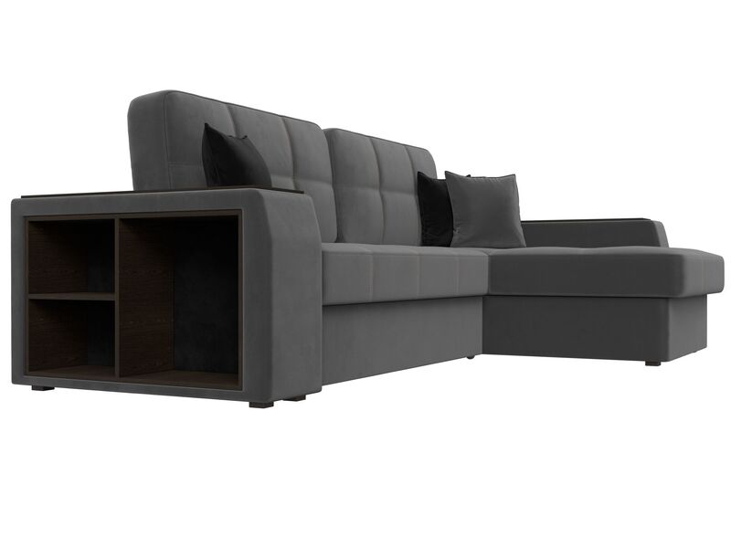 Диван угловой Брюссель правый угол, Велюр, Seven 17 серый;Seven 35 черный