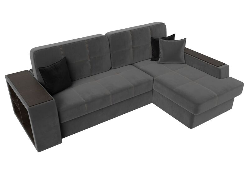 Диван угловой Брюссель правый угол, Велюр, Seven 17 серый;Seven 35 черный