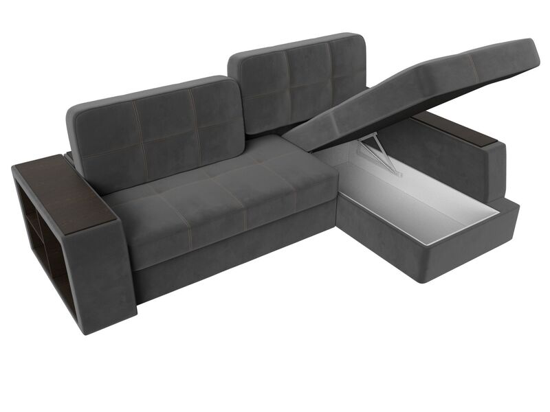 Диван угловой Брюссель правый угол, Велюр, Seven 17 серый;Seven 35 черный