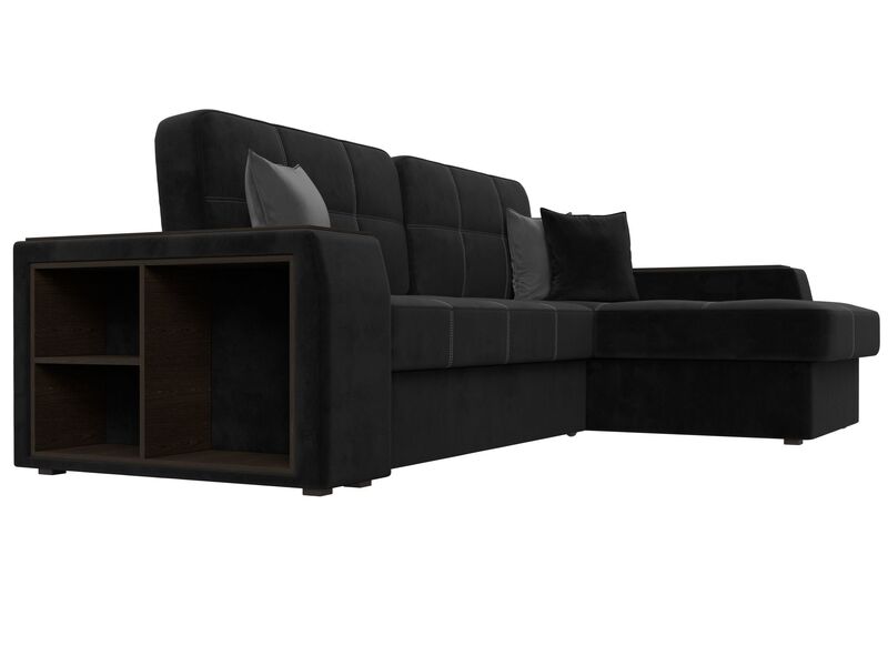 Диван угловой Брюссель правый угол, Велюр, Seven 35 черный;Seven 17 серый