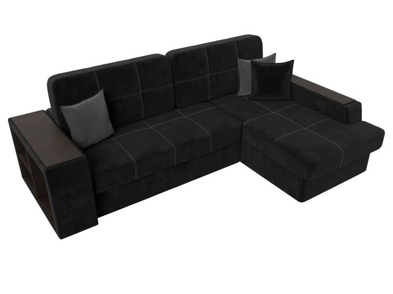 Диван угловой Брюссель правый угол, Велюр, Seven 35 черный;Seven 17 серый