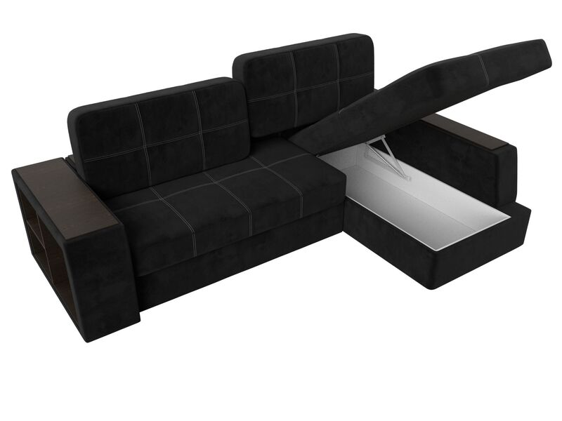 Диван угловой Брюссель правый угол, Велюр, Seven 35 черный;Seven 17 серый