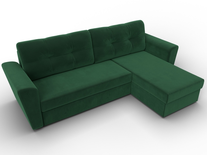 Диван угловой Амстердам Лайт правый угол, Велюр, SEVEN 626 зеленый