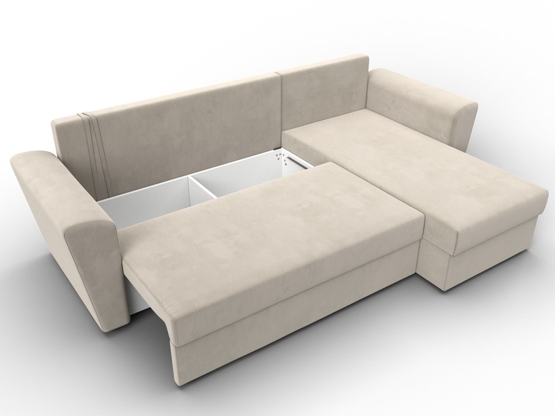Диван угловой Амстердам Лайт правый угол, Микровельвет, Бежевый