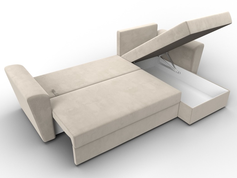 Диван угловой Амстердам Лайт правый угол, Микровельвет, Бежевый