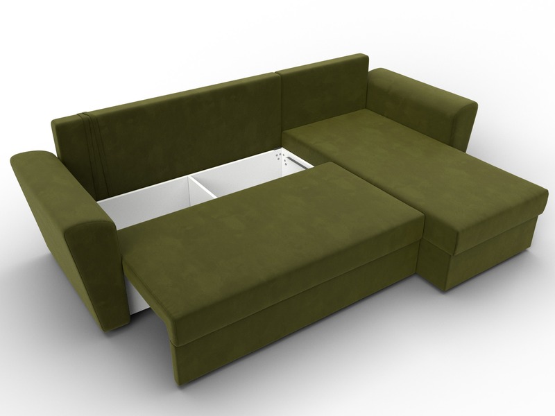 Диван угловой Амстердам Лайт правый угол, Микровельвет, Зеленый