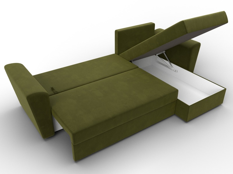 Диван угловой Амстердам Лайт правый угол, Микровельвет, Зеленый