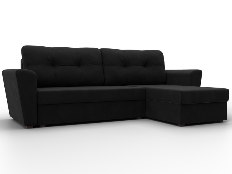 Диван угловой Амстердам Лайт правый угол, Микровельвет, Черный