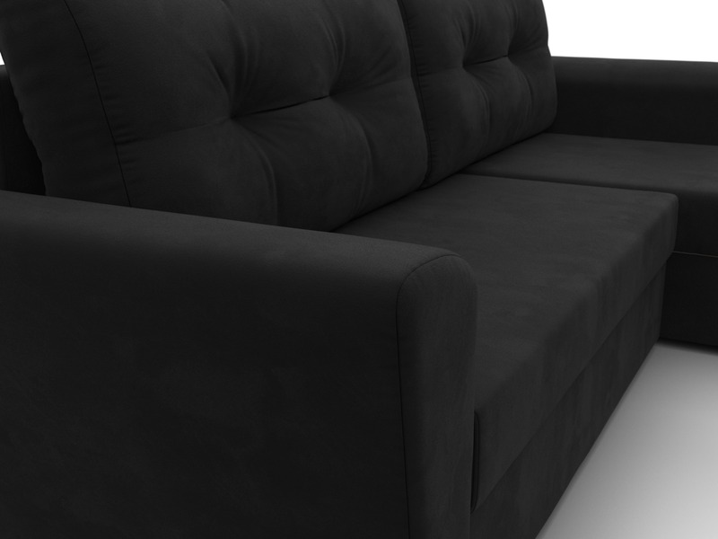 Диван угловой Амстердам Лайт правый угол, Микровельвет, Черный