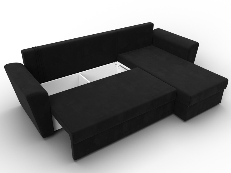 Диван угловой Амстердам Лайт правый угол, Микровельвет, Черный