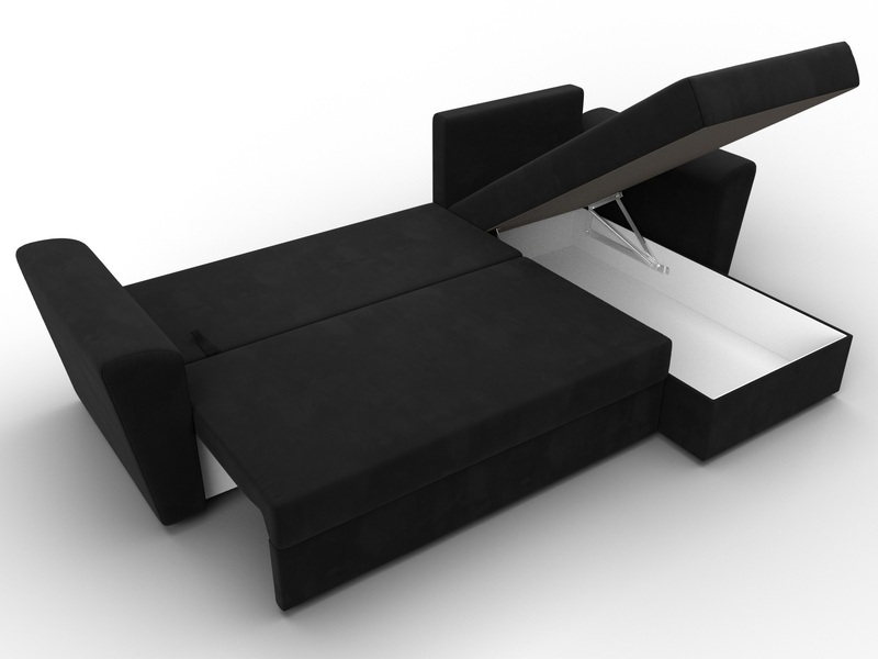 Диван угловой Амстердам Лайт правый угол, Микровельвет, Черный