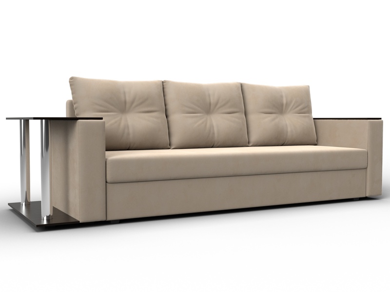 Диван прямой Атланта со столом слева, Велюр, SEVEN 729 бежевый