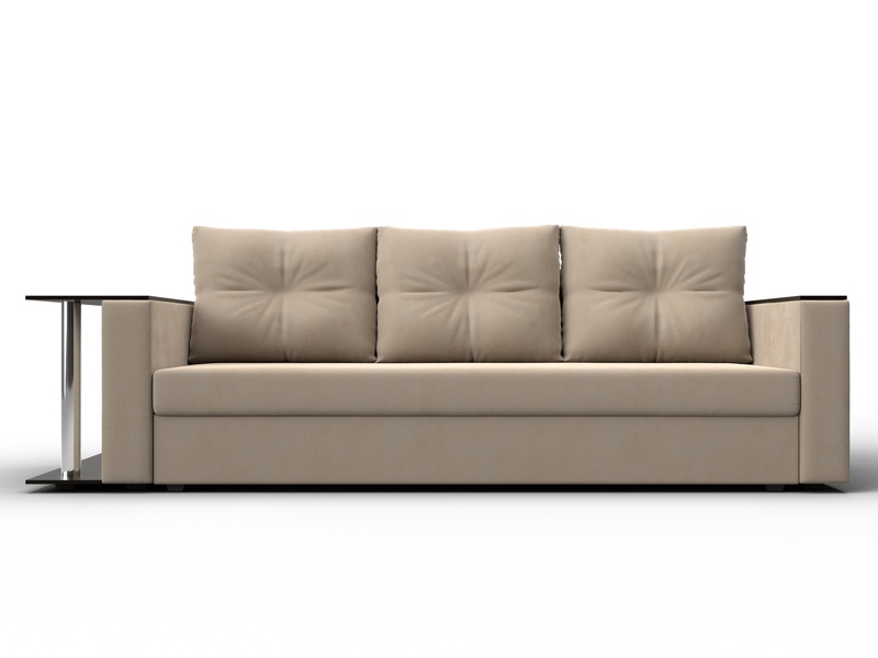 Диван прямой Атланта со столом слева, Велюр, SEVEN 729 бежевый