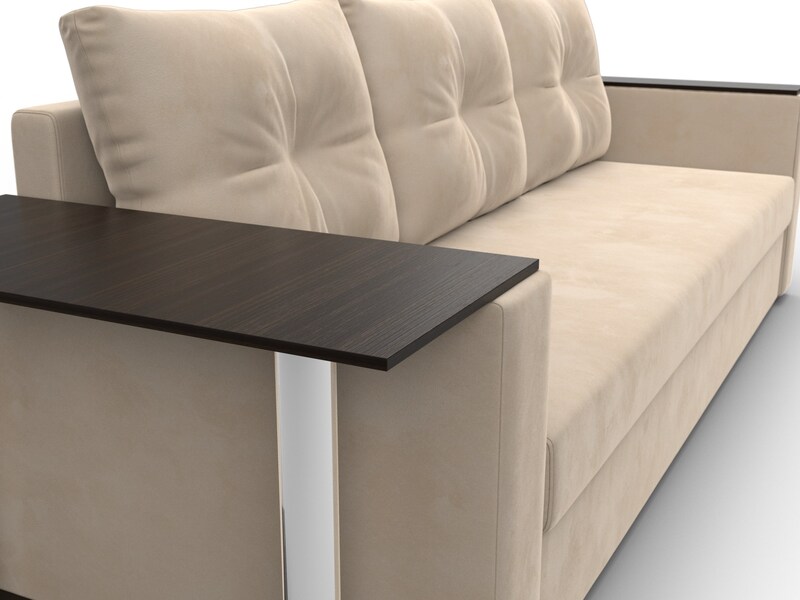 Диван прямой Атланта со столом слева, Велюр, SEVEN 729 бежевый