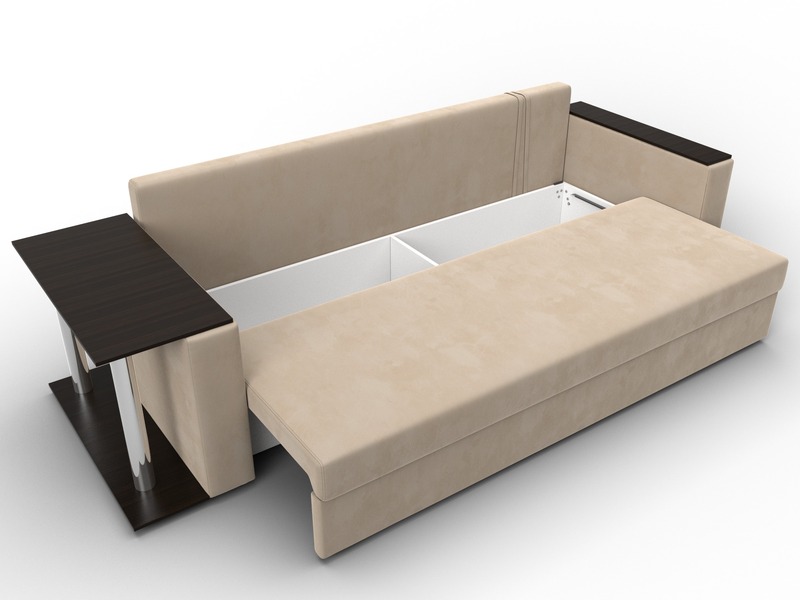 Диван прямой Атланта со столом слева, Велюр, SEVEN 729 бежевый