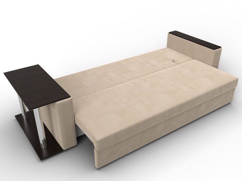 Диван прямой Атланта со столом слева, Велюр, SEVEN 729 бежевый