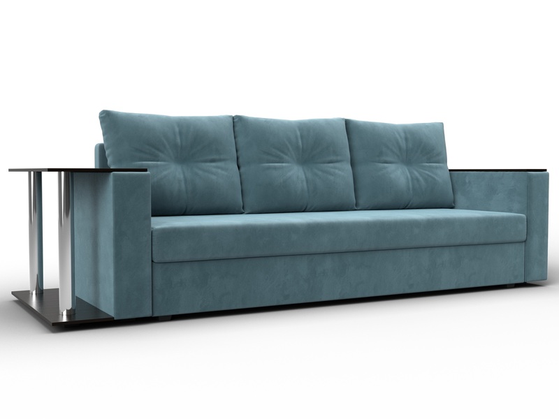 Диван прямой Атланта со столом слева, Велюр, SEVEN 113 бирюзовый