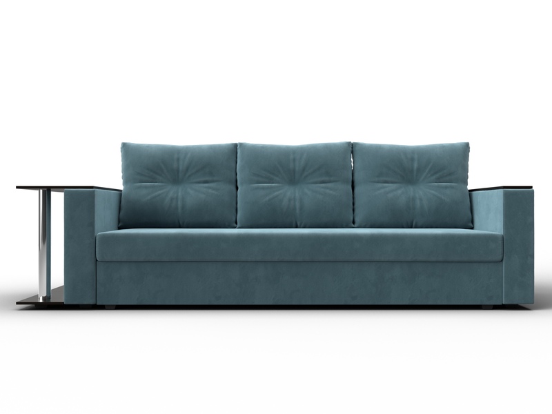 Диван прямой Атланта со столом слева, Велюр, SEVEN 113 бирюзовый