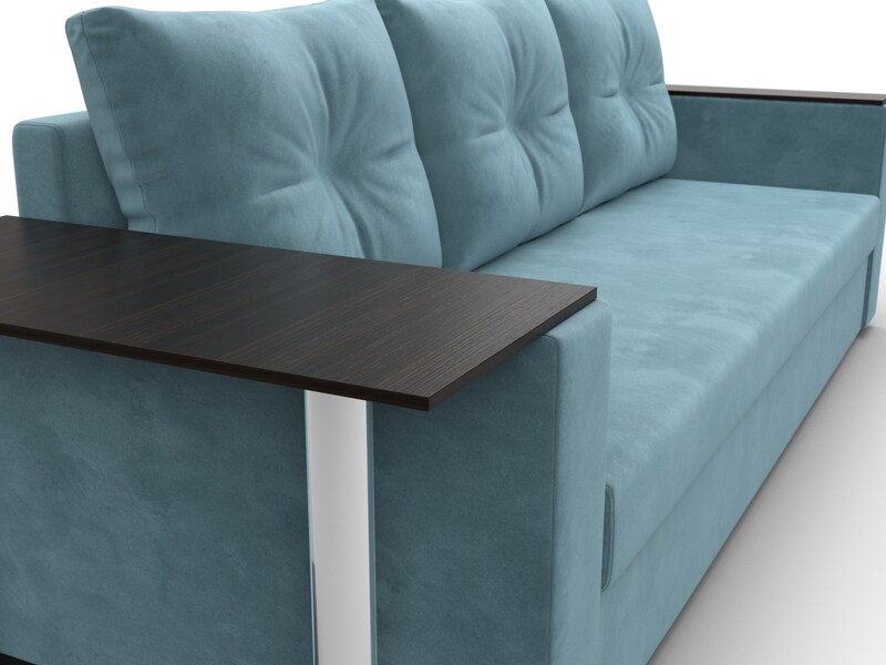 Диван прямой Атланта со столом слева, Велюр, SEVEN 113 бирюзовый