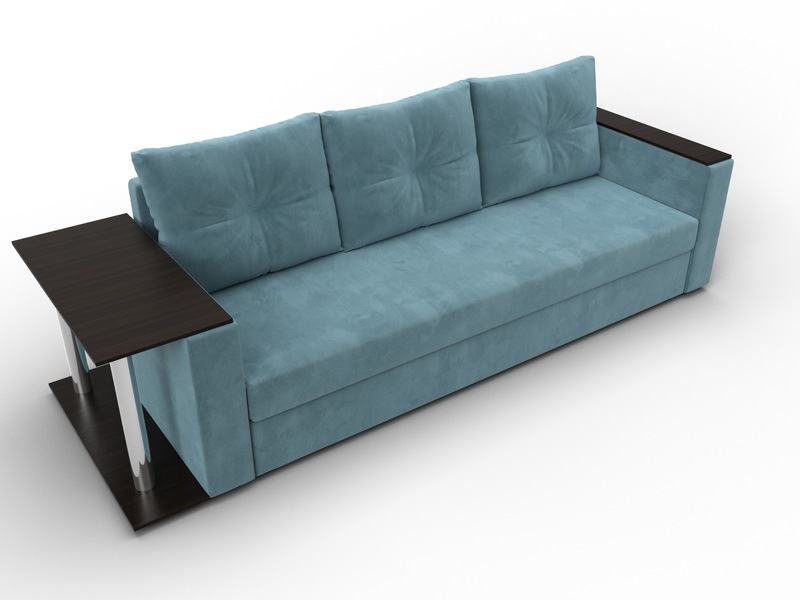 Диван прямой Атланта со столом слева, Велюр, SEVEN 113 бирюзовый