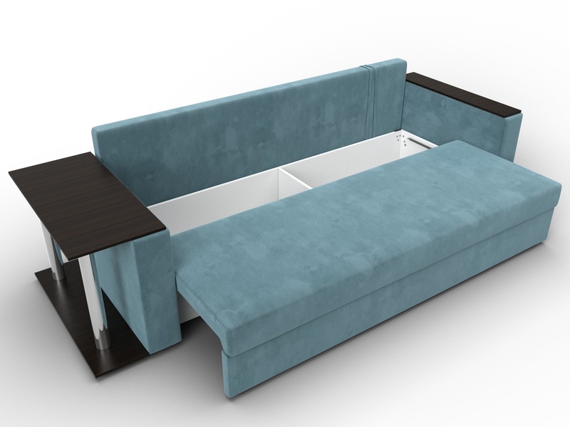 Диван прямой Атланта со столом слева, Велюр, SEVEN 113 бирюзовый