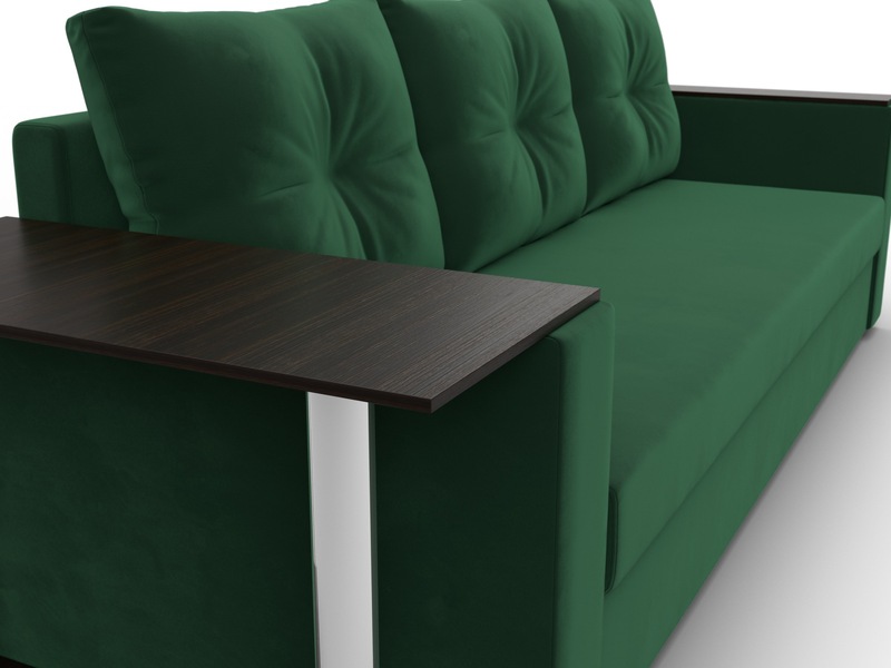 Диван прямой Атланта со столом слева, Велюр, SEVEN 626 зеленый