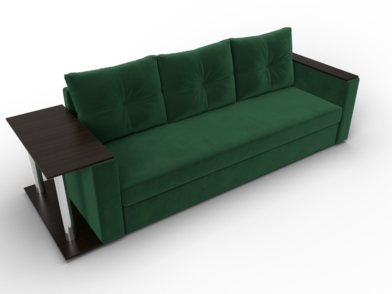 Диван прямой Атланта со столом слева, Велюр, SEVEN 626 зеленый