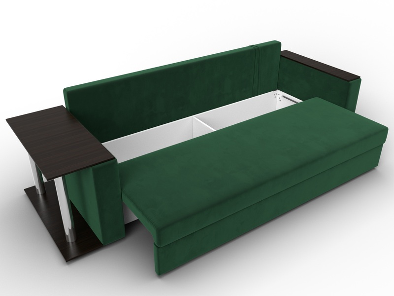 Диван прямой Атланта со столом слева, Велюр, SEVEN 626 зеленый