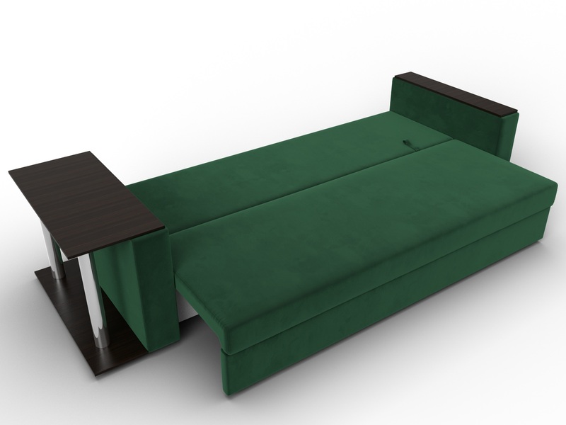 Диван прямой Атланта со столом слева, Велюр, SEVEN 626 зеленый