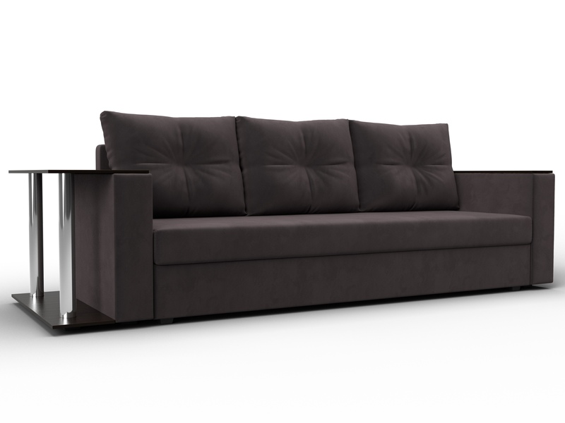 Диван прямой Атланта со столом слева, Велюр, SEVEN 727 коричневый