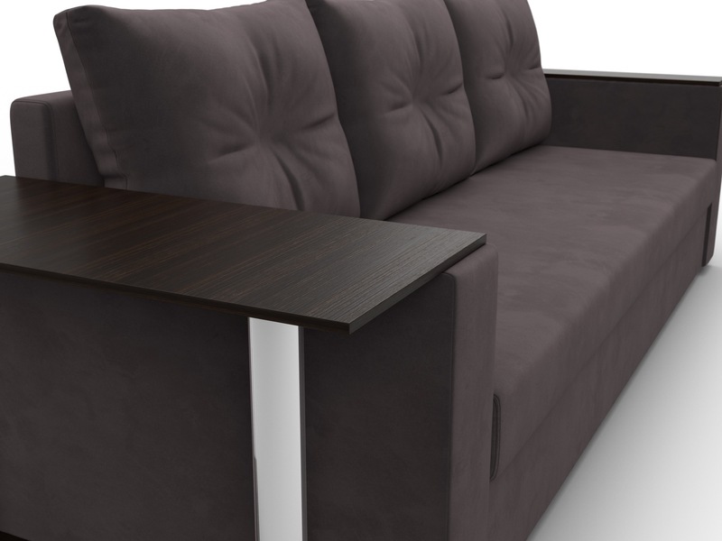 Диван прямой Атланта со столом слева, Велюр, SEVEN 727 коричневый