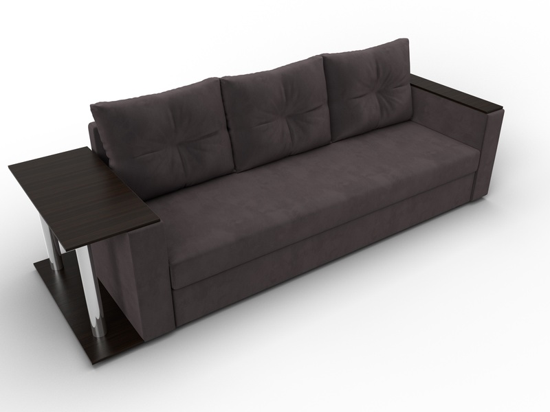 Диван прямой Атланта со столом слева, Велюр, SEVEN 727 коричневый